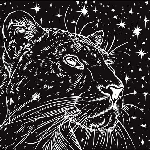 Black panther under a starry night sky