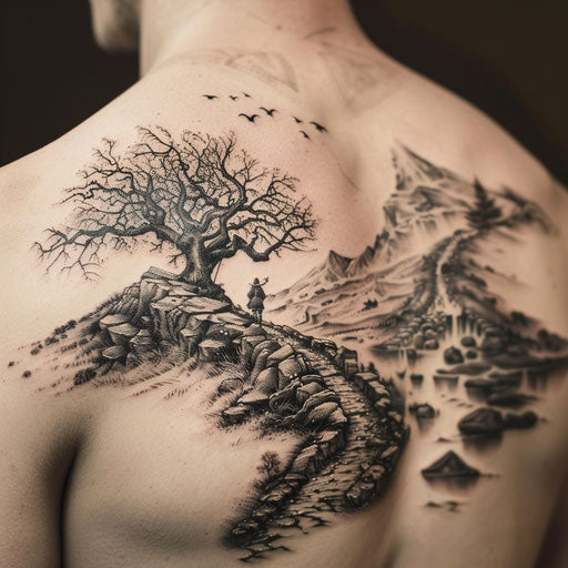 Epic shoulder tattoos inspired by a mythological journey