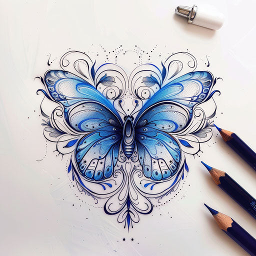 Surreal blue butterfly with swirling background