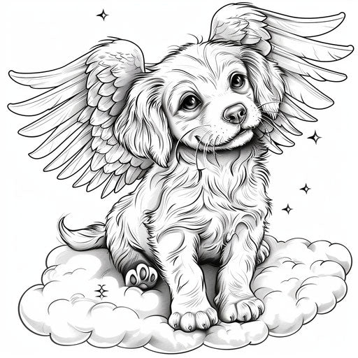 Adorable puppy with angel wings on a cloud