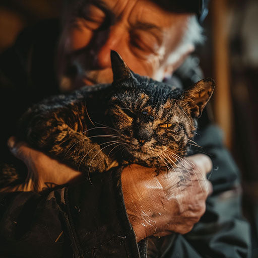 Tortoise cat held by its owner