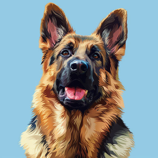 Realistic German Shepherd on blue background