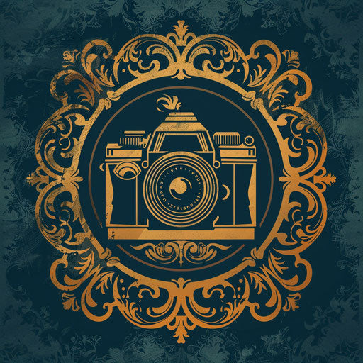 Classic emblem photography logo with traditional colors on heritage background