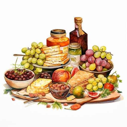 Potluck clipart in the style of Oil painting, on a white background
