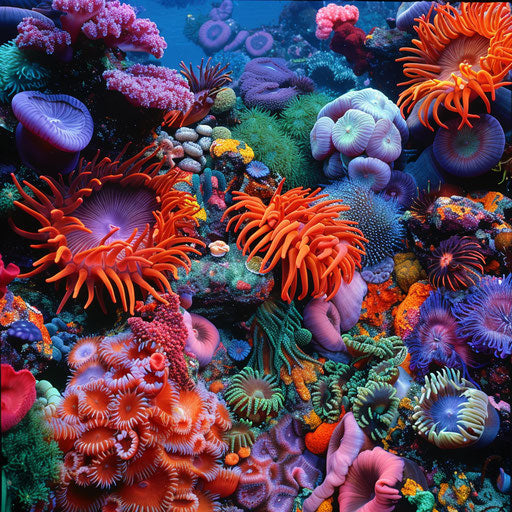 Sea anemone amidst colorful coral formations