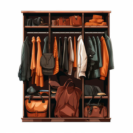 Illustration of wardrobe in the style of Chiaroscuro Art on white background