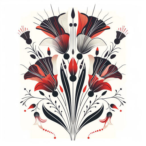 Art deco floral tattoo, sharp lines and bold shapes