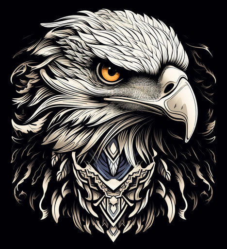 Tribal eagle in black and white engraving style