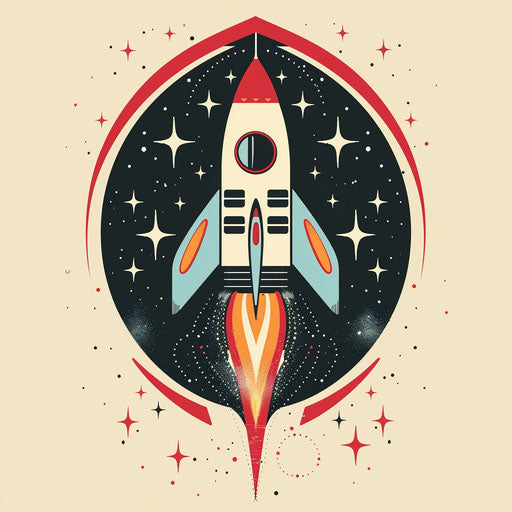 Flat tattoo sketch in retro-futurism clipart style with pastel rocket motifs for dark arts tattoo