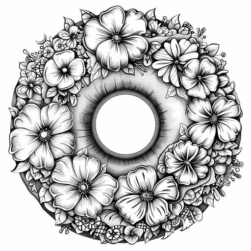 Donut with floral decorations and artistic designs