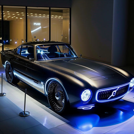 Electric-modified 1966 Volvo P1800 with LED headlights and futuristic dashboard, past meets future