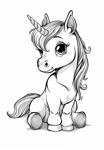 Little baby unicorn coloring pages, comic art style