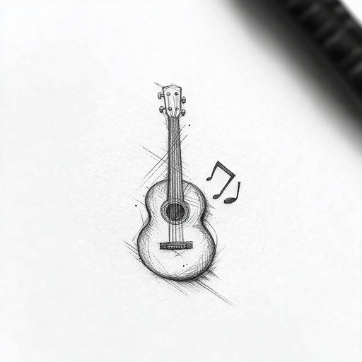 Cool small tattoos for men with guitar and musical note