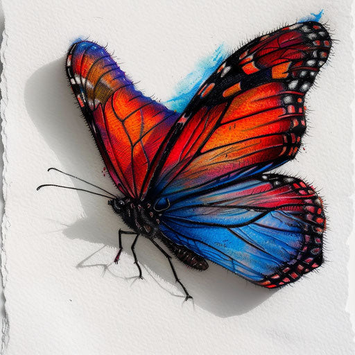 Bold 3D butterfly with black outlines and bright colors