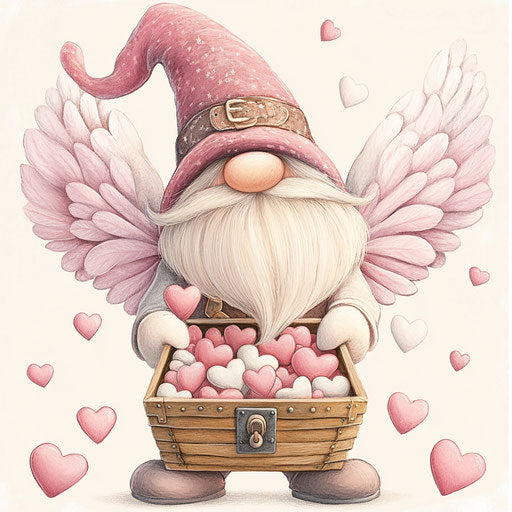 Valentine's Day gnome with heart-shaped candy treasure
