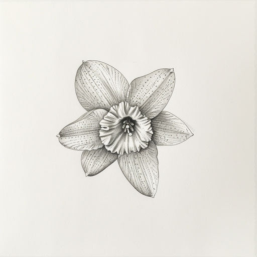 Narcissus flower tattoo created with pointillism technique