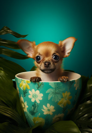 Chihuahua puppy in a scotch tea mug