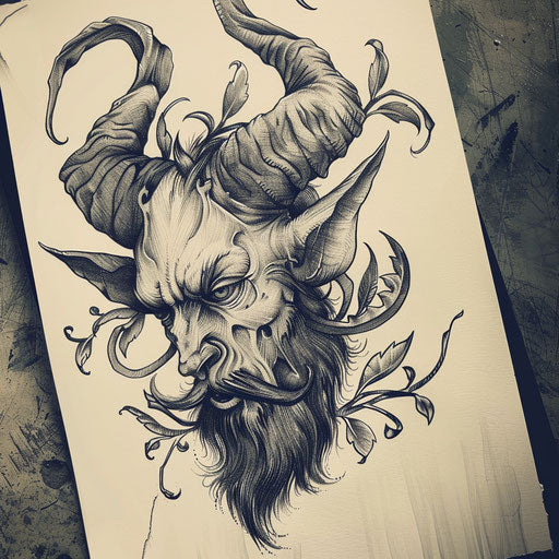 Vintage devil tattoo sketch on white canvas