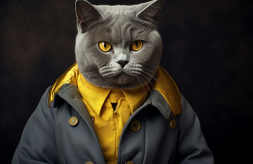 Beautiful British Shorthair cat, silver and yellow, creative