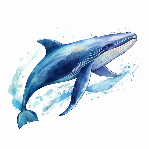 Impressionistic blue whale clipart on white background