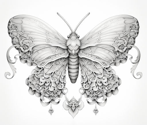 Vintage abstract moth tattoo in matte drawing style