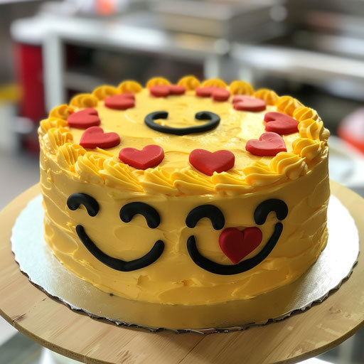 Emoji cake with heart eyes and black smiley