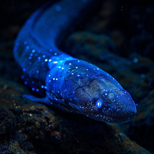 Electric eel faintly glowing in the darkness