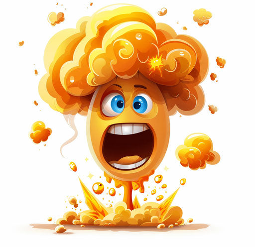Shocked expression with head exploding like a nuclear blast