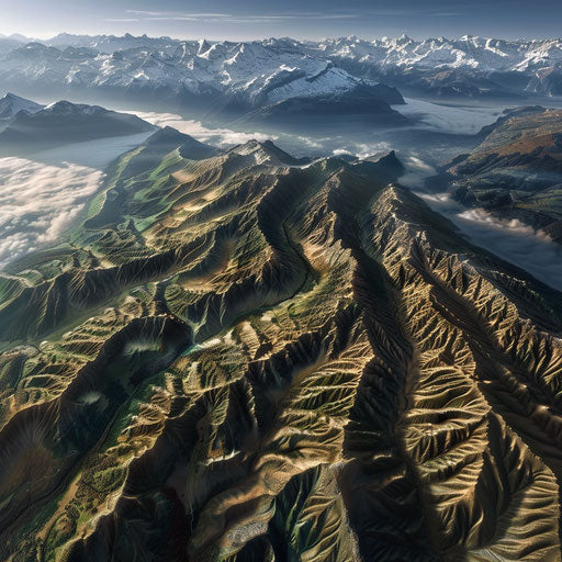 High-altitude view of Mount Rigi's rugged terrain patterns