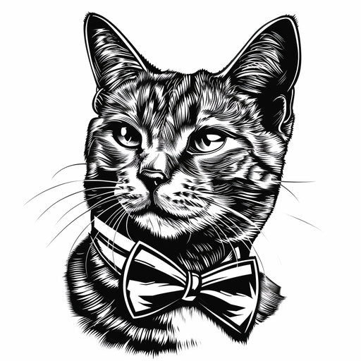Vintage sketch of a cat with a bow tie