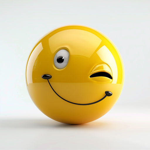 Yellow winking smiley face, clip art style, white background