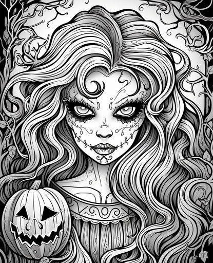 Halloween coloring pages for adults, light red and light blue style, 25:31