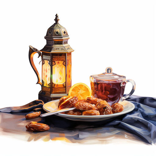 Ramadan clipart in oil painting style, white background
