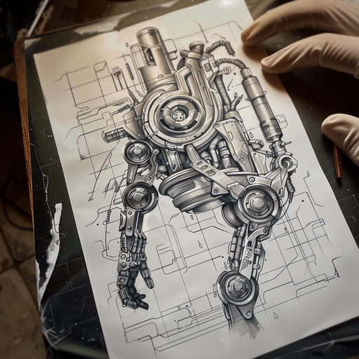 Bold flat tattoo sketch for a technological evolution