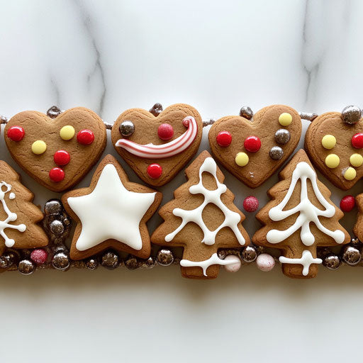 Gingerbread border with star, tree, and heart-shaped cookies