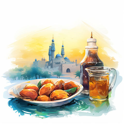 Ramadan clipart in Impressionistic Art style on white background