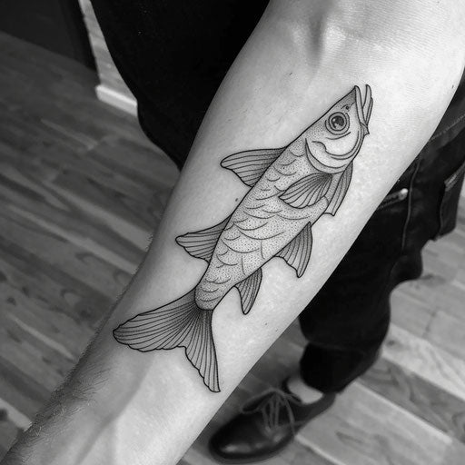 Minimalist fish tattoo, David Palumbo style
