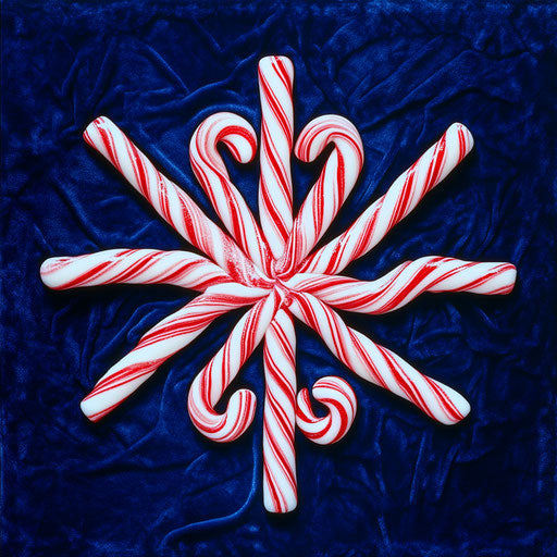 Star of candy canes on deep blue velvet background