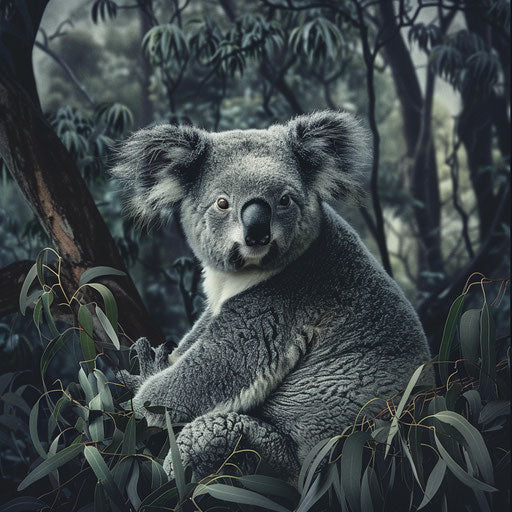 Koala with a regal pose in the forest