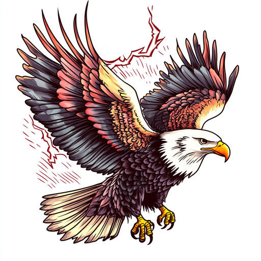 Flat tattoo sketch of eagle with lightning on hand