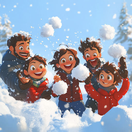 Family snowball fight