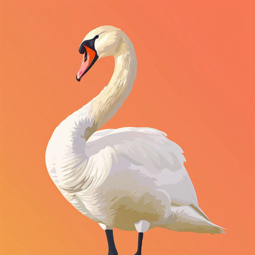Swan illustration in photo realistic style with a flat random color background, enhanced detail and vivid colors