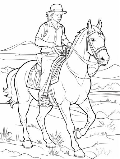 Cute horse coloring page, realistic style, transportcore 3:4
