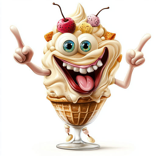 Humorous caricature of ice cream human eyes exaggeration