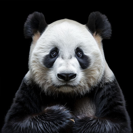 Portrait of panda in black and white colors on black background