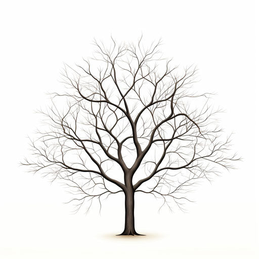 Minimalist style illustration of a bare tree, on white background