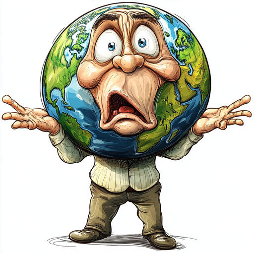 Humorous caricature of an earth with human characteristics