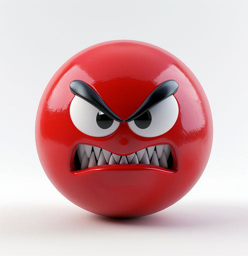 An angry red ball on a white background
