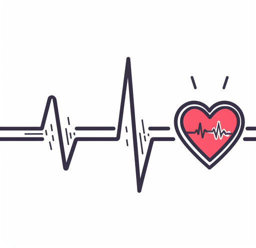 ECG lines, red and black heart, simple vector drawing
