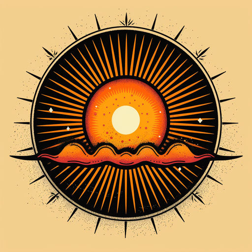 Flat tattoo sketch of a colorful sunrise